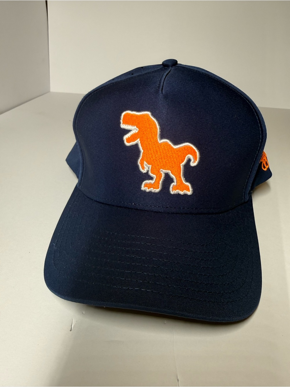 Waggle Golf Navy Blue Dinosaur SnapBack Hat Orange Embroidered Cap